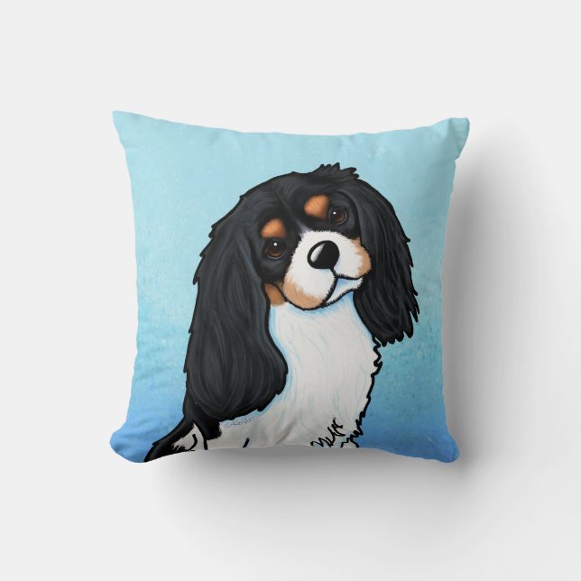 Tricolor Cavalier Spaniel Throw Pillow (Front)