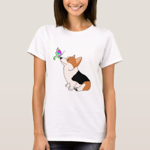 Tricolor Corgi with Butterfly T-Shirt