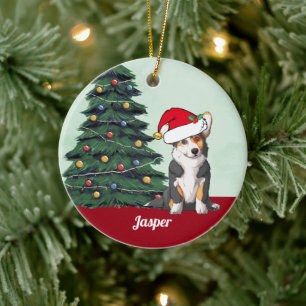 Tricolor Corgi with Tail Personalised Christmas Ceramic Ornament