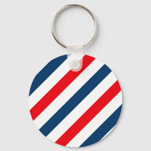Tricolor Diagonal Stripes(blue, white, and red) Key Ring