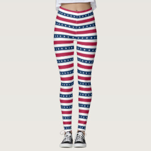 Tricolor Horizontal Stripes & Stars Leggings
