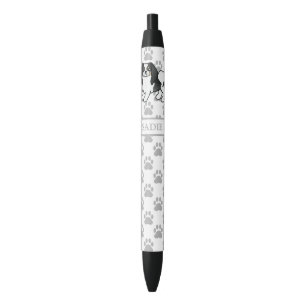 Tricolor Japanese Chin Cartoon Dog & Name Black Ink Pen