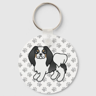 Tricolor Japanese Chin Cartoon Dog & Paws Key Ring