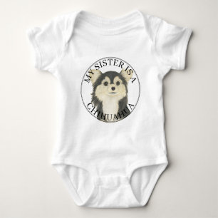 Tricolor Long Haired Chihuahua Big Sister Baby Bodysuit