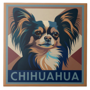 Tricolor Long Haired Chihuahua Ceramic Tile