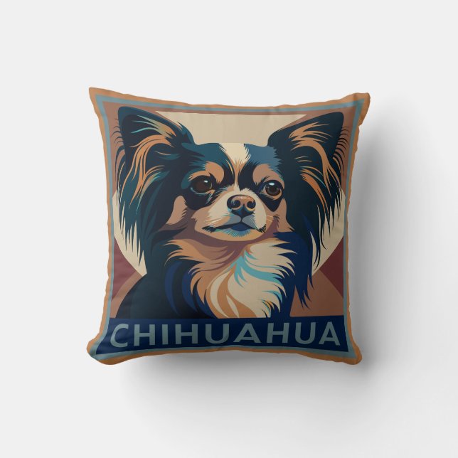 Tricolor Long Haired Chihuahua Cushion (Front)