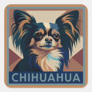 Tricolor Long Haired Chihuahua Square Sticker