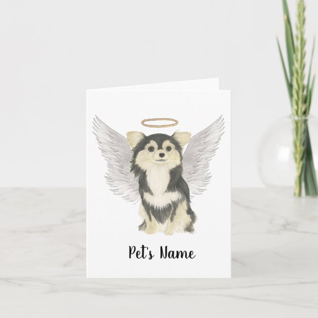 Tricolor Long Haired Chihuahua Sympathy Memorial Card (Front)