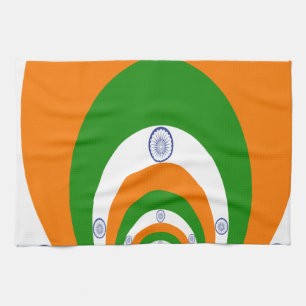 Tricolor of  a very deep saffron, white GREEN Tea Towel