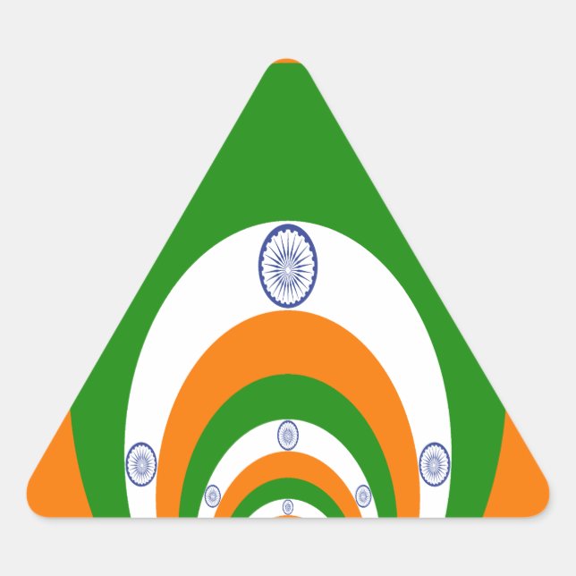 Tricolor of  a very deep saffron, white GREEN Triangle Sticker (Front)