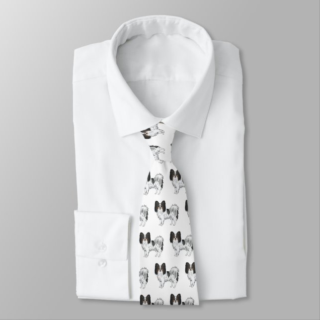 Tricolor Papillon Cute Cartoon Dog Pattern Tie (Tied)