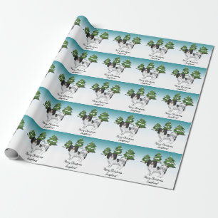 Tricolor Papillon Cute Dog In A Winter Forest Wrapping Paper