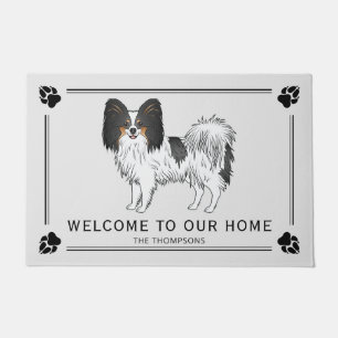 Tricolor Papillon Cute Dog With Custom Text Doormat