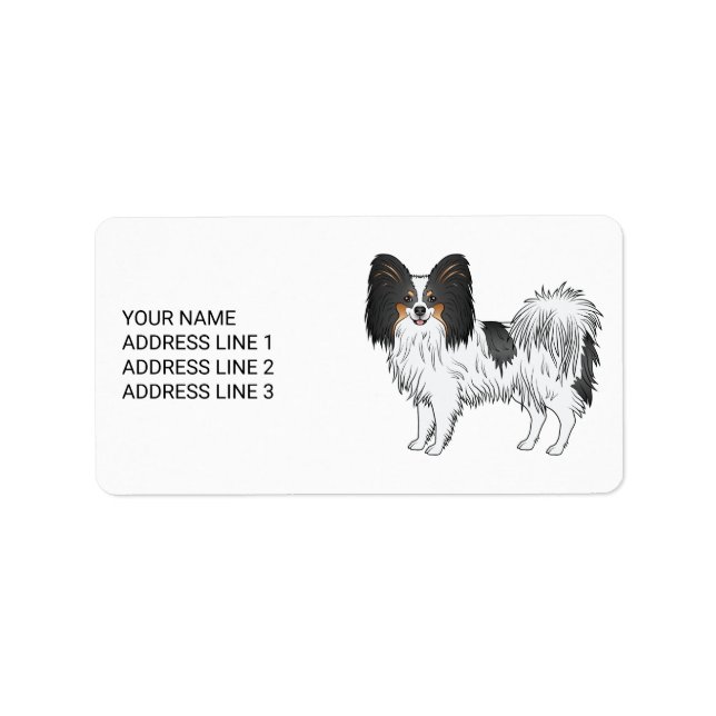 Tricolor Papillon Cute Dog With Your Custom Text Label (Front)