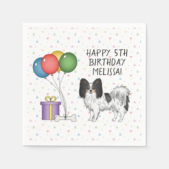 Tricolor Papillon Cute Toy Breed Dog - Birthday Napkin (Front)