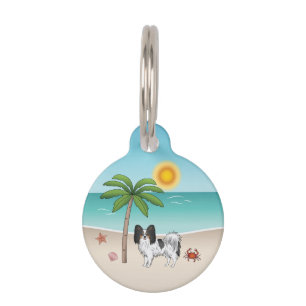Tricolor Papillon Dog At A Tropical Summer Beach Pet Tag