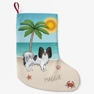 Tricolor Papillon Dog At A Tropical Summer Beach Small Christmas Stocking