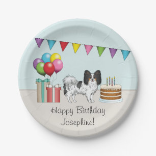 Tricolor Papillon Happy Dog Colourful Birthday Paper Plate