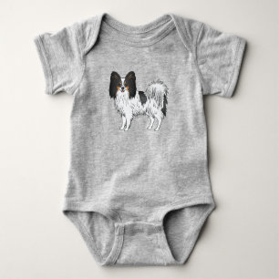 Tricolor Papillon Toy Breed Dog Cartoon Design Baby Bodysuit