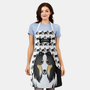 Tricolor Rough Collie Cute Cartoon Dog & Name Apron