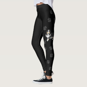 Tricolor Rough Collie Cute Cartoon Dog & Paws Leggings