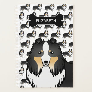 Tricolor Sheltie Dog With Dog Bone & Name Planner