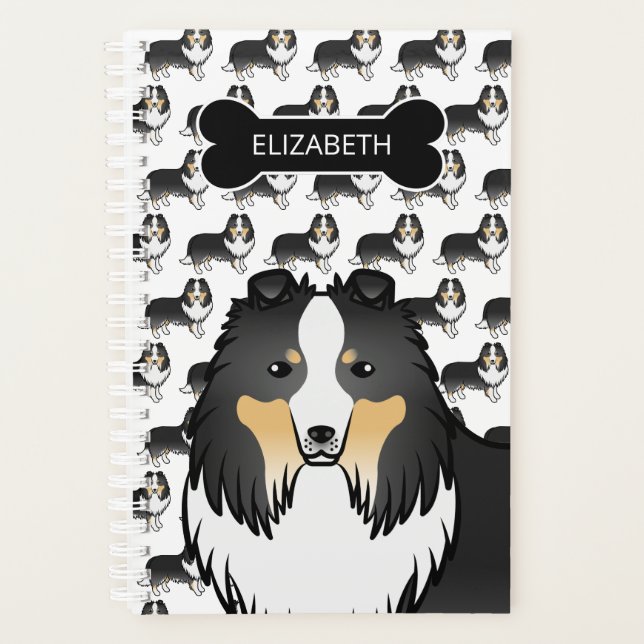 Tricolor Sheltie Dog With Dog Bone & Name Planner (Front)