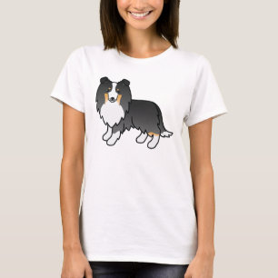 Tricolor Shetland Sheepdog Cartoon Dog Drawing T-Shirt