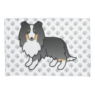 Tricolor Shetland Sheepdog Cartoon Dog & Paws Pillowcase