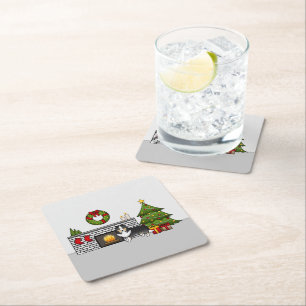 Tricolor Shetland Sheepdog Dog In A Christmas Room Square Paper Coaster
