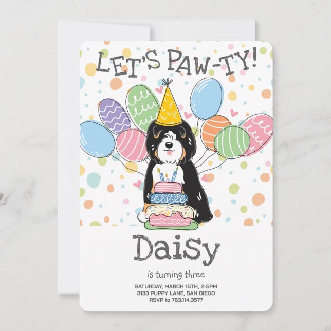 Tricolor Tibetan Terrier Dog Birthday Party Invitation (Front)