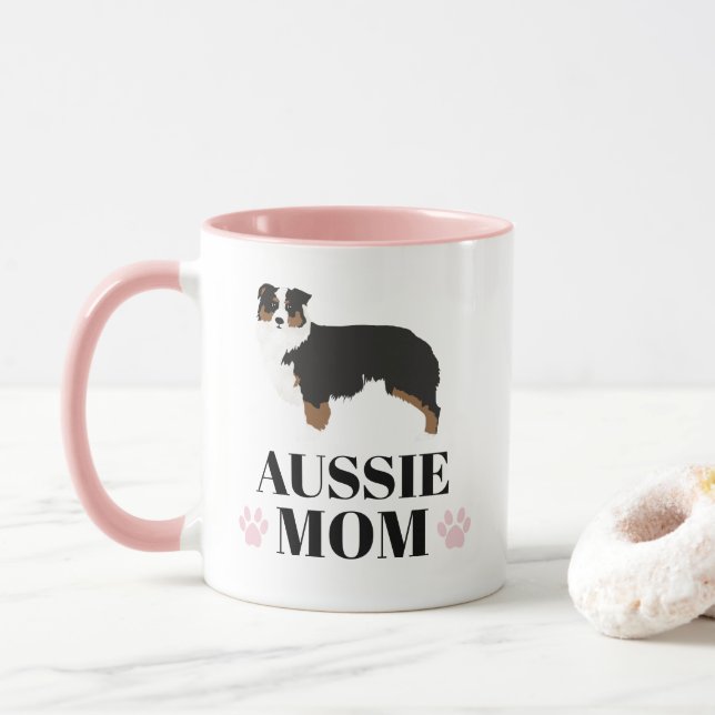 Tricolored Australian Shepherd dog mom with photo Mug (With Donut)