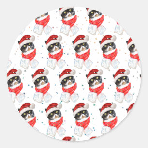 Tricolored Cat Christmas Watercolor with Scarf Classic Round Sticker