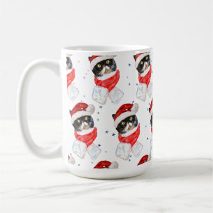Tricolored Cat Christmas Watercolor with Scarf Coffee Mug