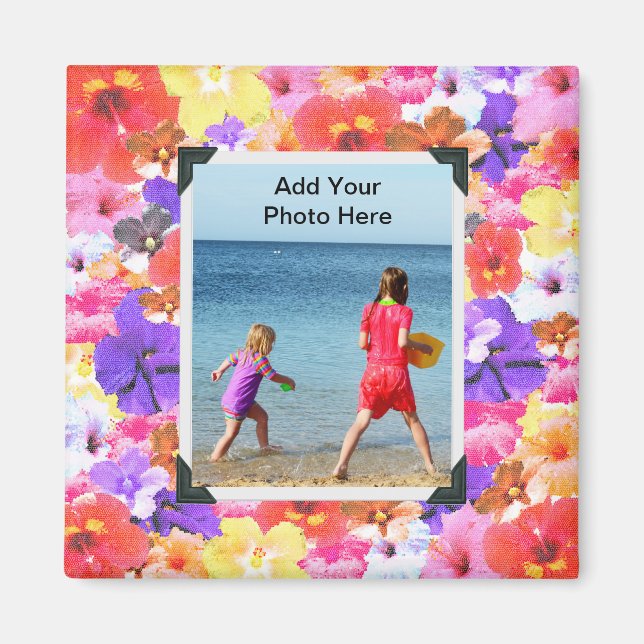 Tricolored Mosaic Hibiscus Flowers, Magnet (Front)