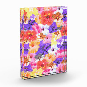 Tricolored Mosaic Hibiscus Flowers, Photo Block
