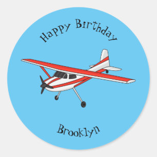 Tricycle gear aircraft cartoon classic round sticker