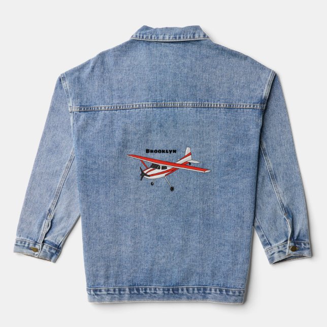 Tricycle gear aircraft cartoon denim jacket (Back)