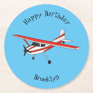 Tricycle gear aircraft cartoon round paper coaster