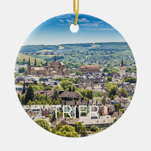 Trier Cityscape Panorama Moselle Germany Souvenir Ceramic Ornament (Front)