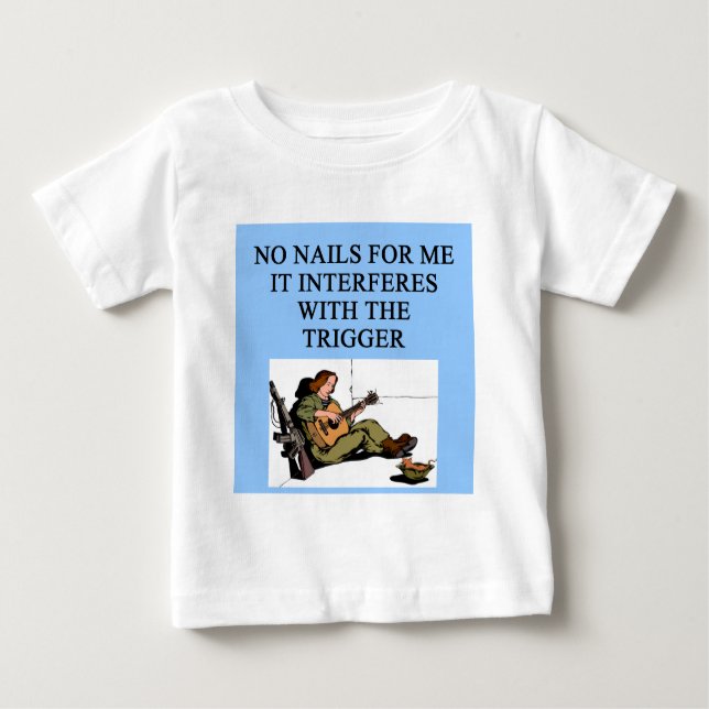 trigger finger gun jokes baby T-Shirt (Front)
