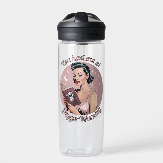 Trigger Warning Pin Up Reader Water Bottle (Front)