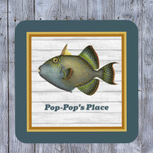 Triggerfish in Deep Teal Gold and Orange with Name