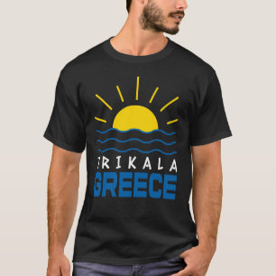 Trikala Greece Sunshine And Sea Waves Men's Black T-Shirt
