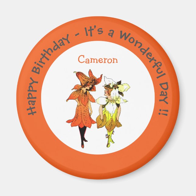 Trillium Tiger-Lily Whimsical Flower Party Supply Magnet (Front)