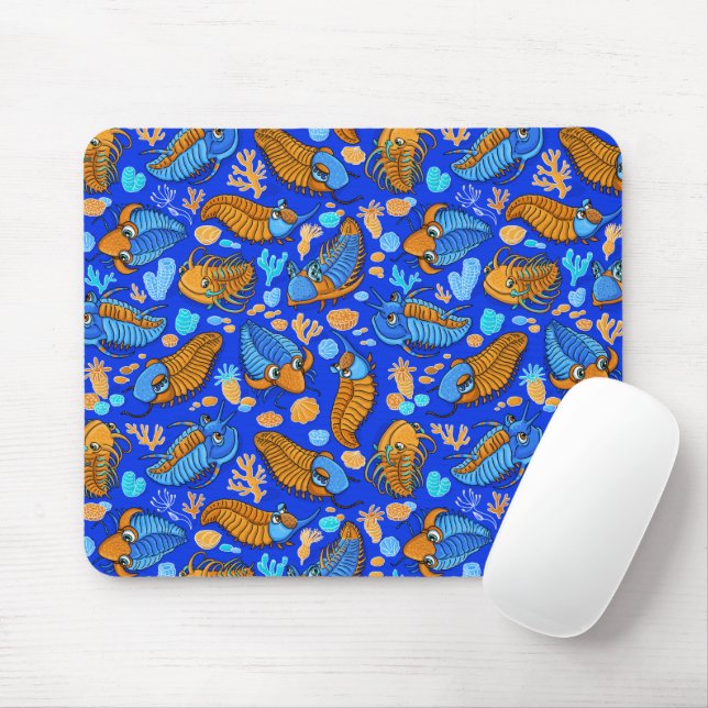 Trilobites on dark blue background (kids pattern) mouse pad (With Mouse)