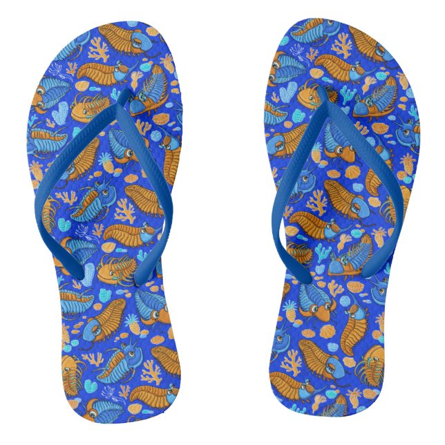 Trilobites on dark blue background (kids pattern) thongs (Footbed)