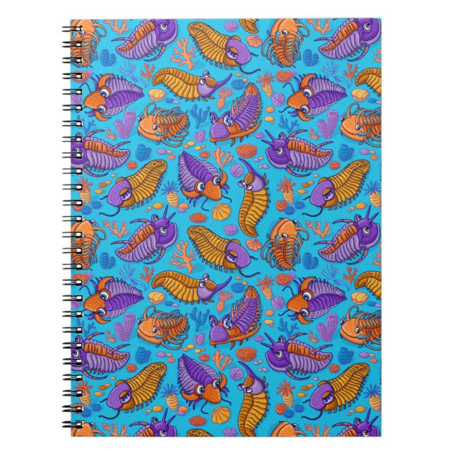 Trilobites on light blue background (kids pattern) notebook (Front)