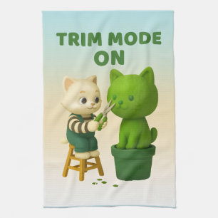 Trim Mode On: Cute Cat Gardener & Topiary Art Tea Towel