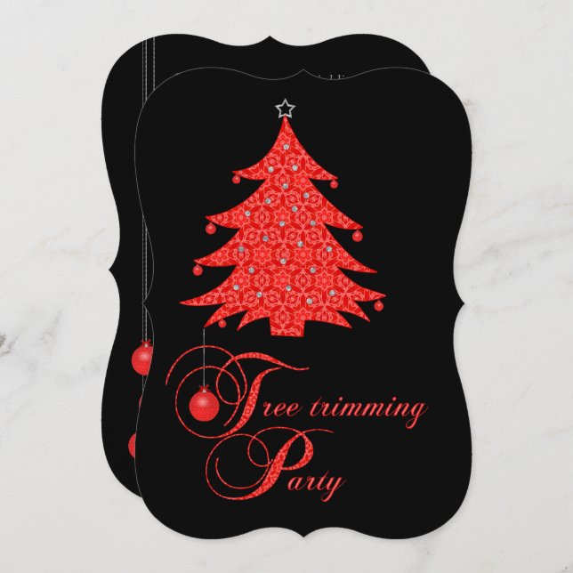 Trim The Christmas Tree Red Lace Party Invitation (Front/Back)